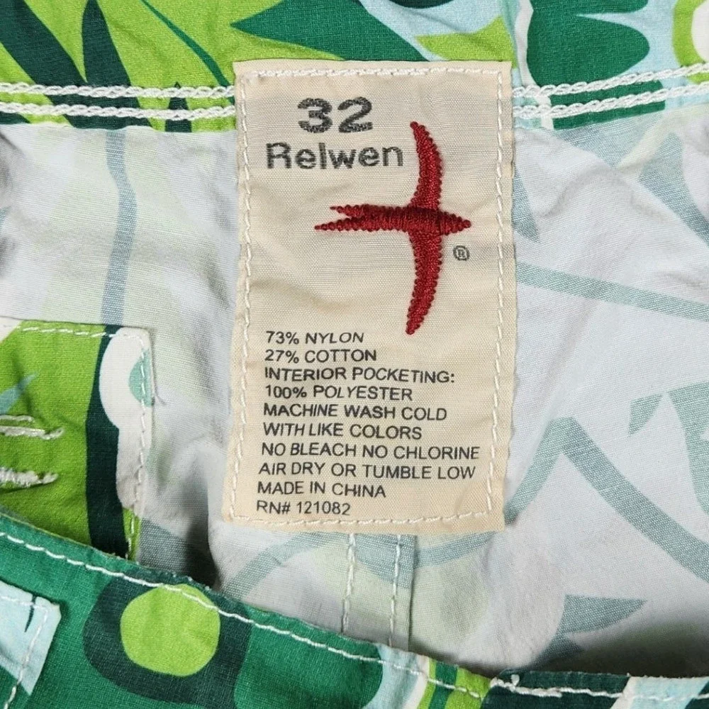 Relwen Hybrid Shorts Men 32 Green Floral Drawstring Nylon Summer Casual Outdoor